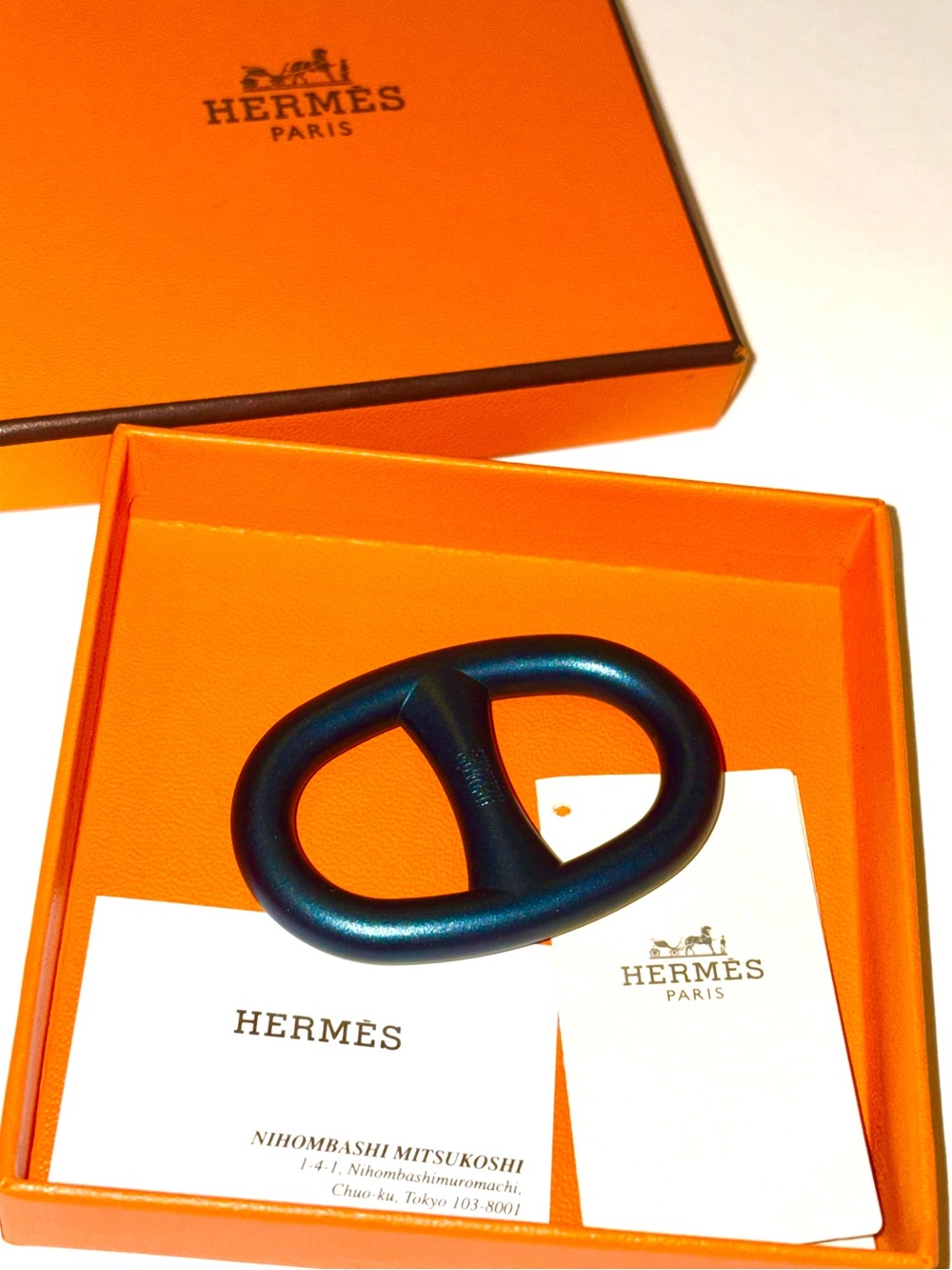 Hermès Scarf Ring Chaine d'Ancre w/ Box Metallic Blue SOLD OUT Rare - Picture 5 of 8